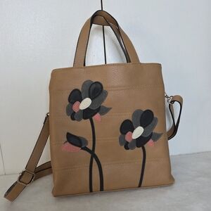 Patchwork Suede Floral on Tan Leather Purse